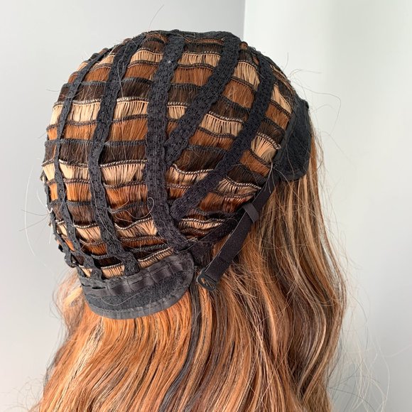 NEW Brown Curled Wig with Blonde Highlights - Picture 3 of 4